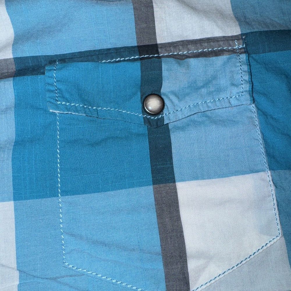 HUGO BOSS Orange TEAL/GRAY PLAID Shirt Mens XL Slim Fit Pearl Snap Western NICE! - Picture 7 of 10